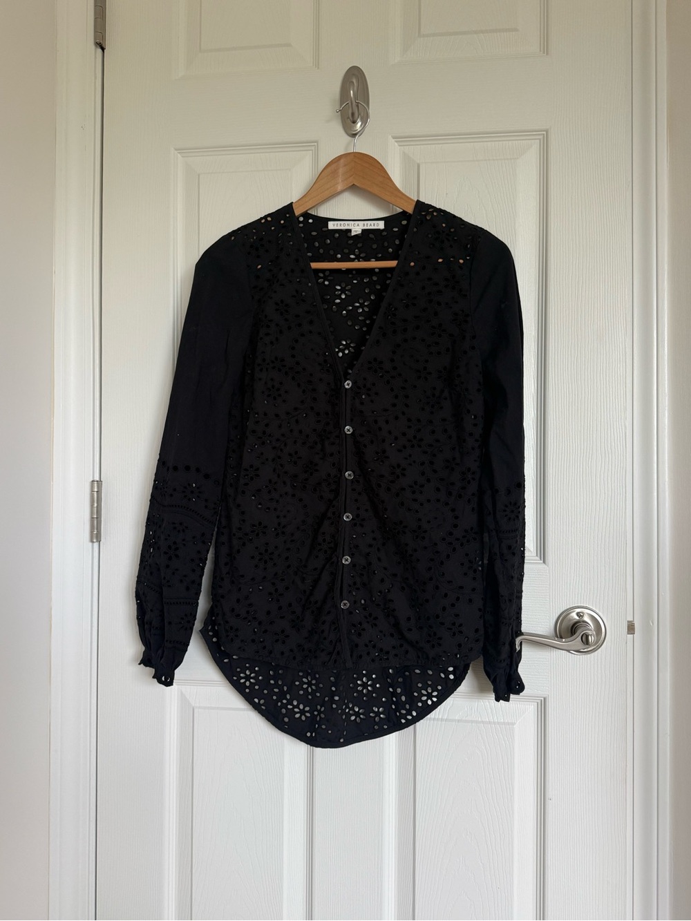 Veronica Beard "Peggy" Black Broderie Anglaise Cotton Eyelet Blouse Size 2